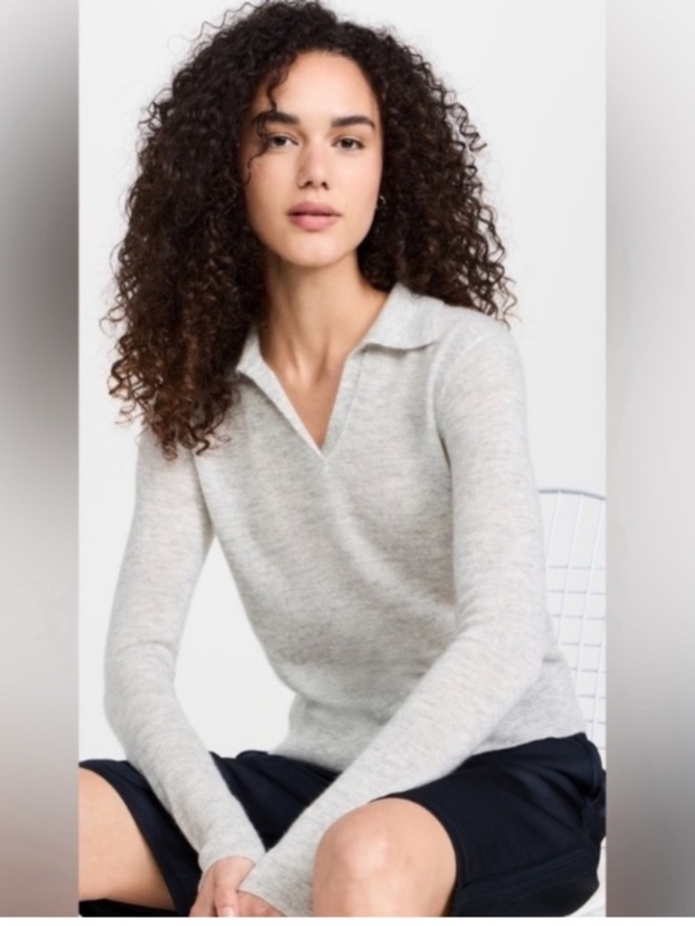 Vince Melange Wool Silk Cashmere Polo Collared Long Sleeve Sweater XS Soft Prep